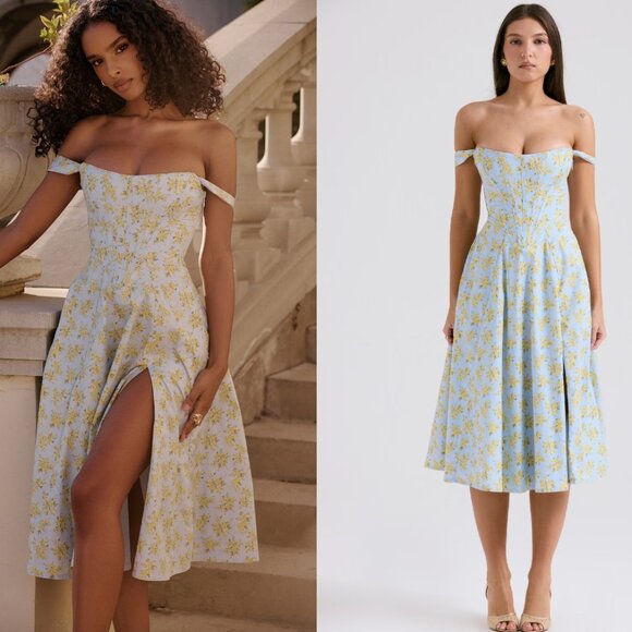 House of CB 'Saira' Soft Blue Vintage Floral Print Cotton Midi Sundress NWOT - Picture 1 of 5